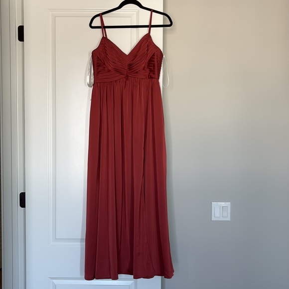 Azazie Alia terracotta stretch satin dress - Picture 4 of 5